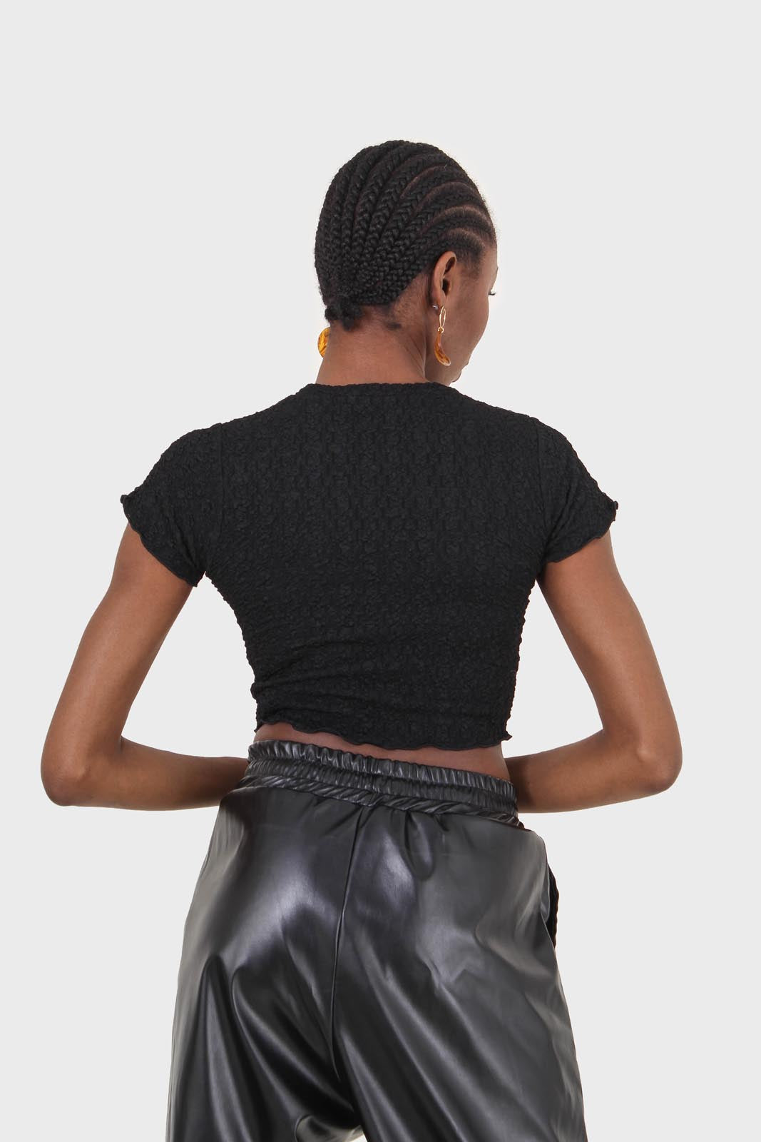 Black shirring crew neck tee_2