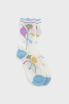 Blue floral bamboo cotton blend socks_1