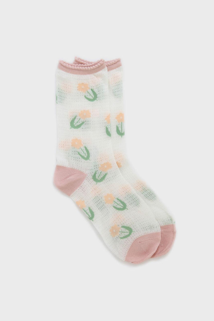 Pink floral bamboo cotton blend socks_1