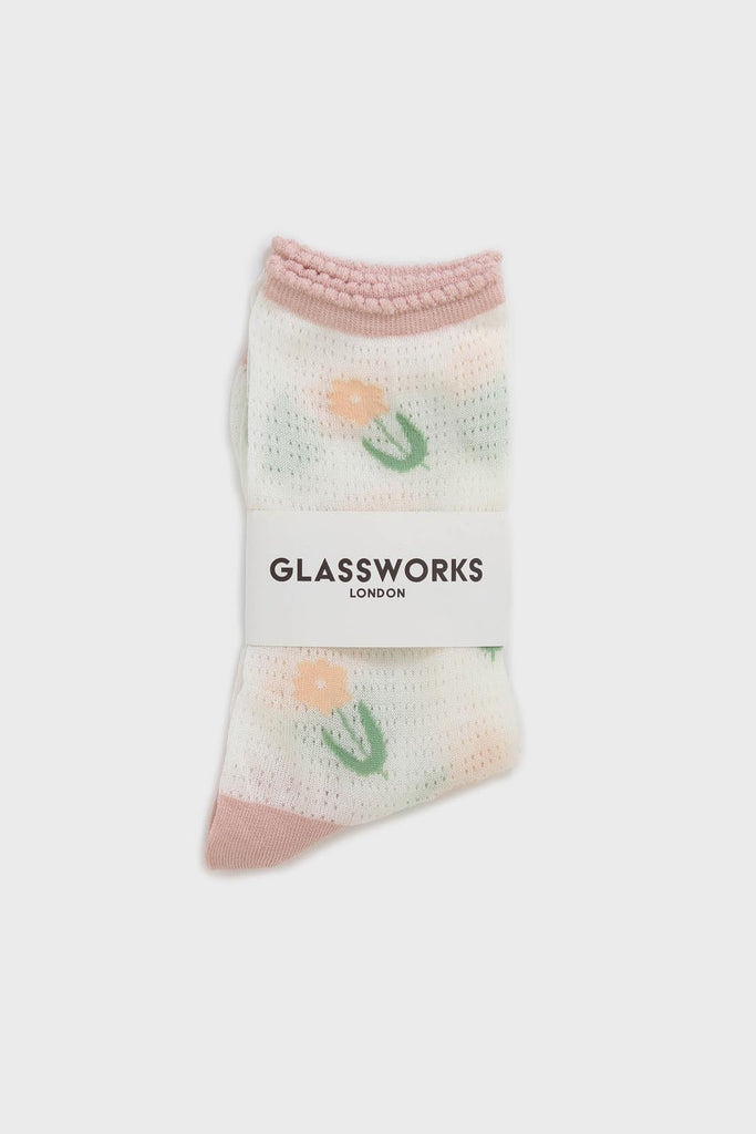Pink floral bamboo cotton blend socks_4