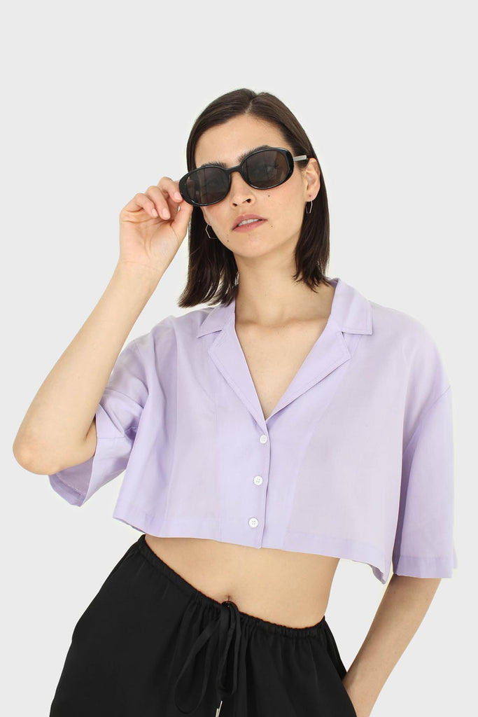 Lilac cropped short sleeved boxy shirt_8