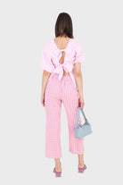 Pink gingham tie back puff sleeved top_5