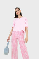 Pink gingham tie back puff sleeved top_7