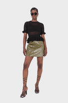Khaki patent vinyl mini skirt_1