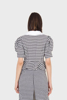 Black and white gingham large collar peplum top_2