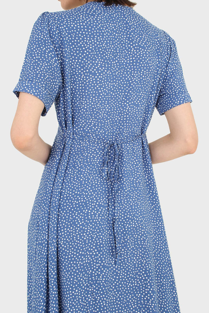 Bright blue and white polka dot button front dress_5