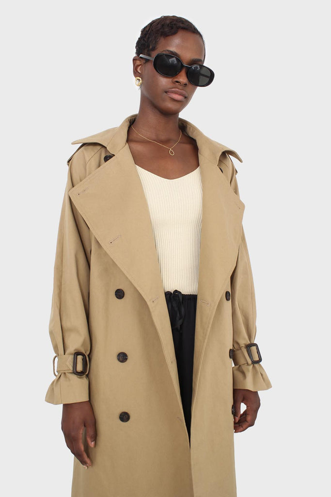 Dark beige classic double breasted trench coat_7