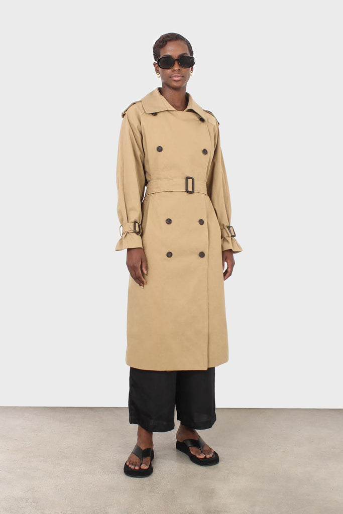 Dark beige classic double breasted trench coat_1