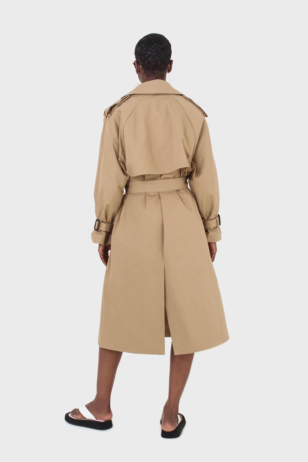 Dark beige classic double breasted trench coat