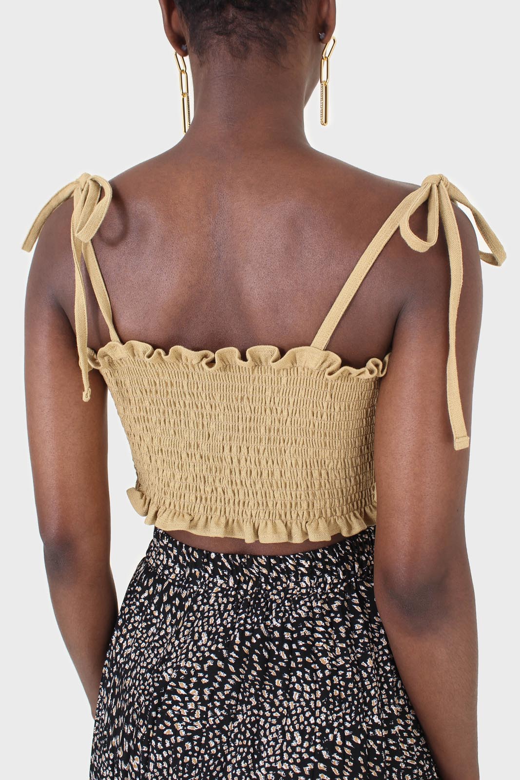 Mustard ruched back tie strap bustier_2