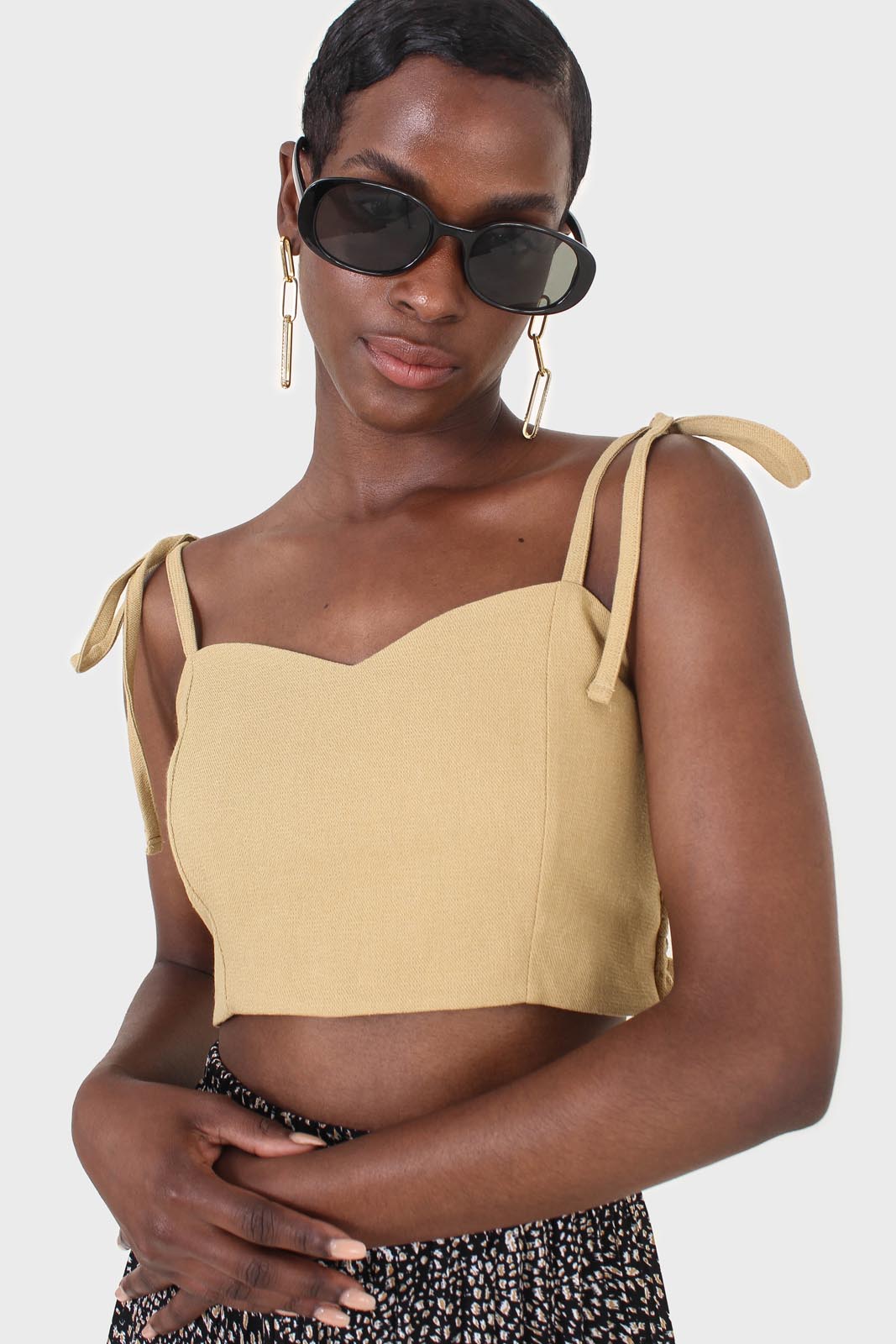Mustard ruched back tie strap bustier_1