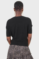 Black horizontal rib short sleeved knit top_2