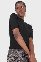 Black horizontal rib short sleeved knit top_6