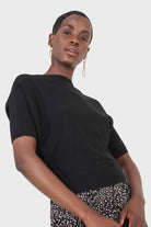 Black horizontal rib short sleeved knit top_7