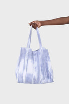 Blue tie dye raw edge canvas tote bag_4