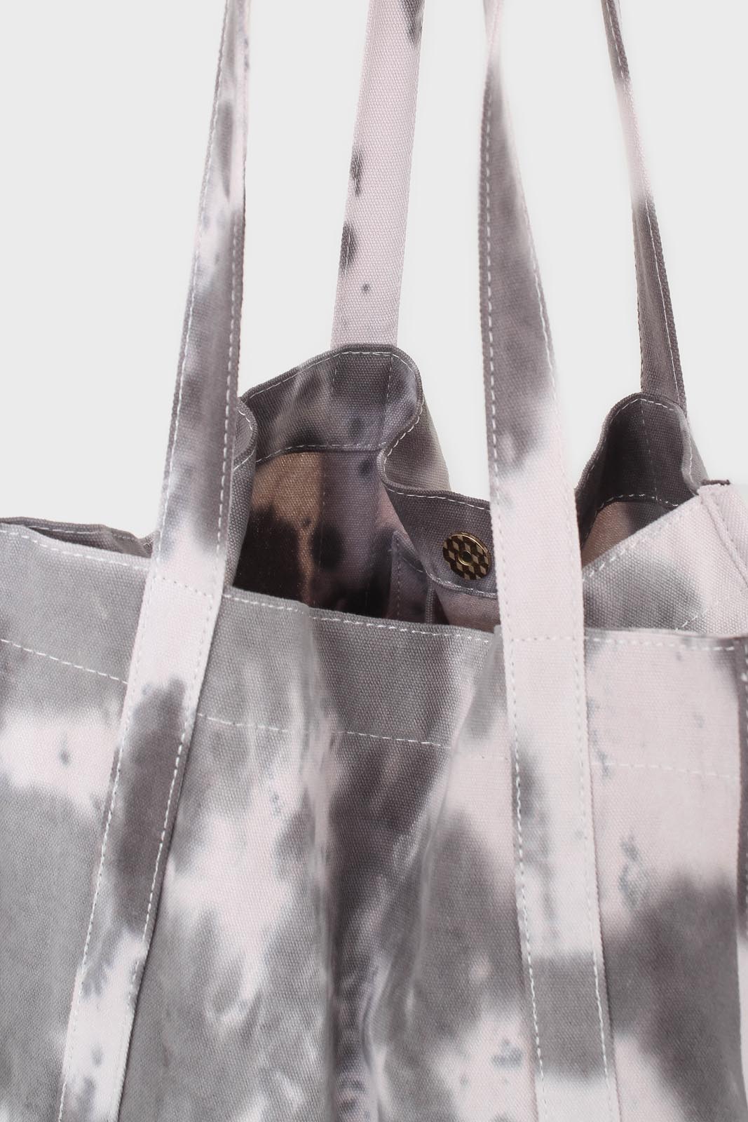 Black tie dye raw edge canvas tote bag_2
