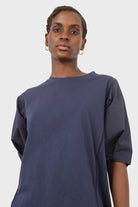 Navy contrast puff sleeve tee_7
