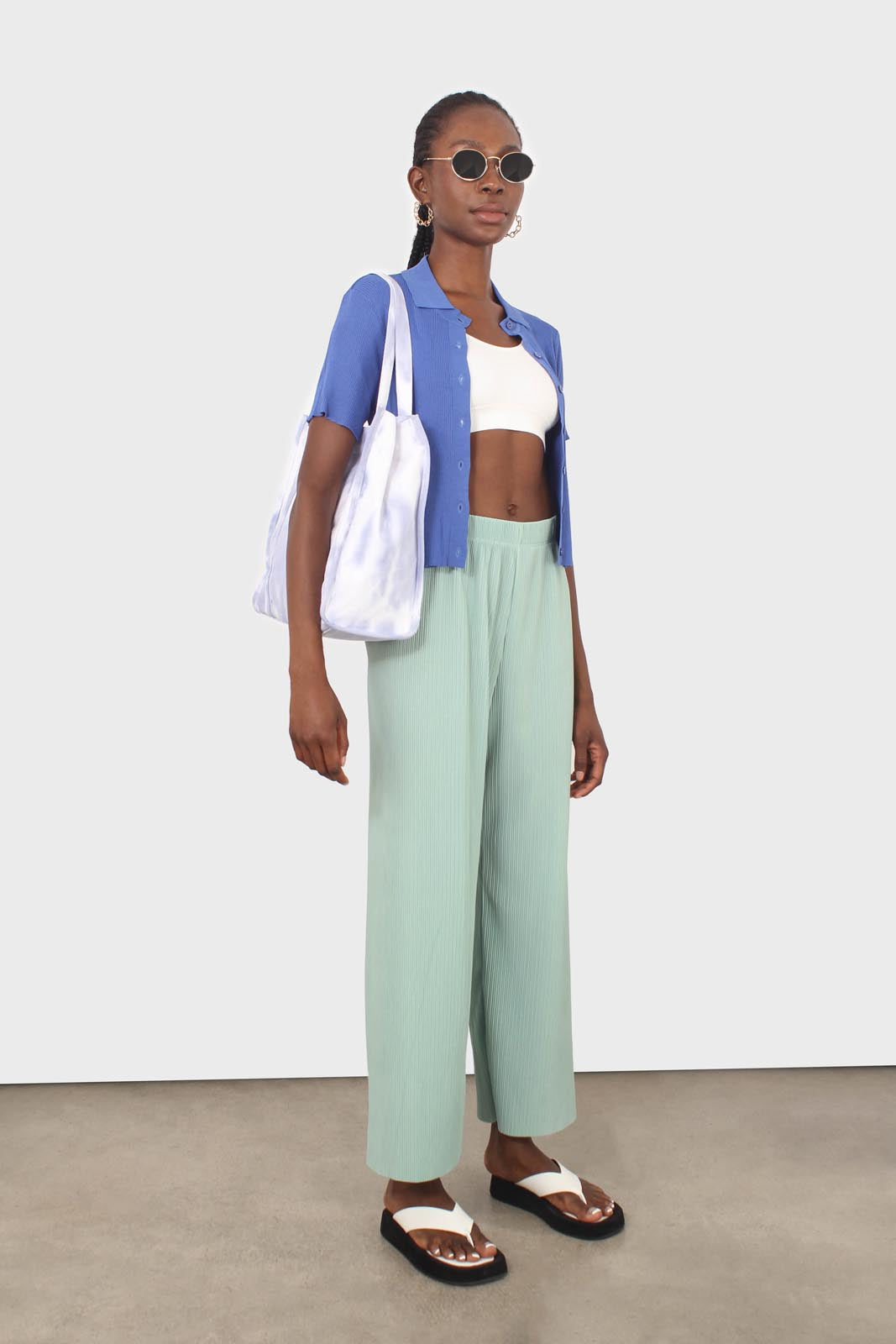 Cobalt blue ribbed fine knit polo top_10