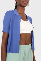 Cobalt blue ribbed fine knit polo top_8