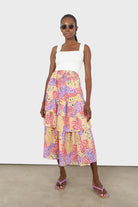 Red multicoloured leopard print tiered midi skirt_1