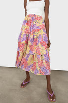 Red multicoloured leopard print tiered midi skirt_3