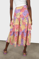 Red multicoloured leopard print tiered midi skirt_2