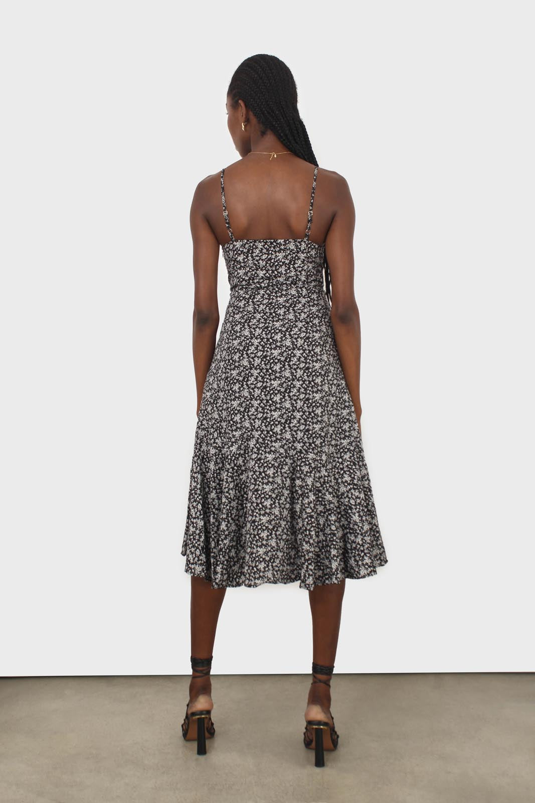 Black floral spaghetti strap midi dress_4