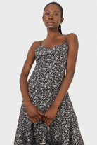 Black floral spaghetti strap midi dress_10