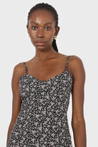 Black floral spaghetti strap midi dress_3