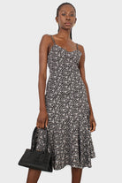 Black floral spaghetti strap midi dress_5