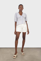 Blue striped oversized collar blouse_2