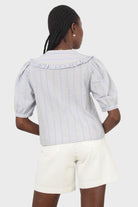 Blue striped oversized collar blouse_3