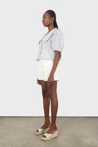 Blue striped oversized collar blouse_11