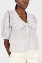 Blue striped oversized collar blouse_7