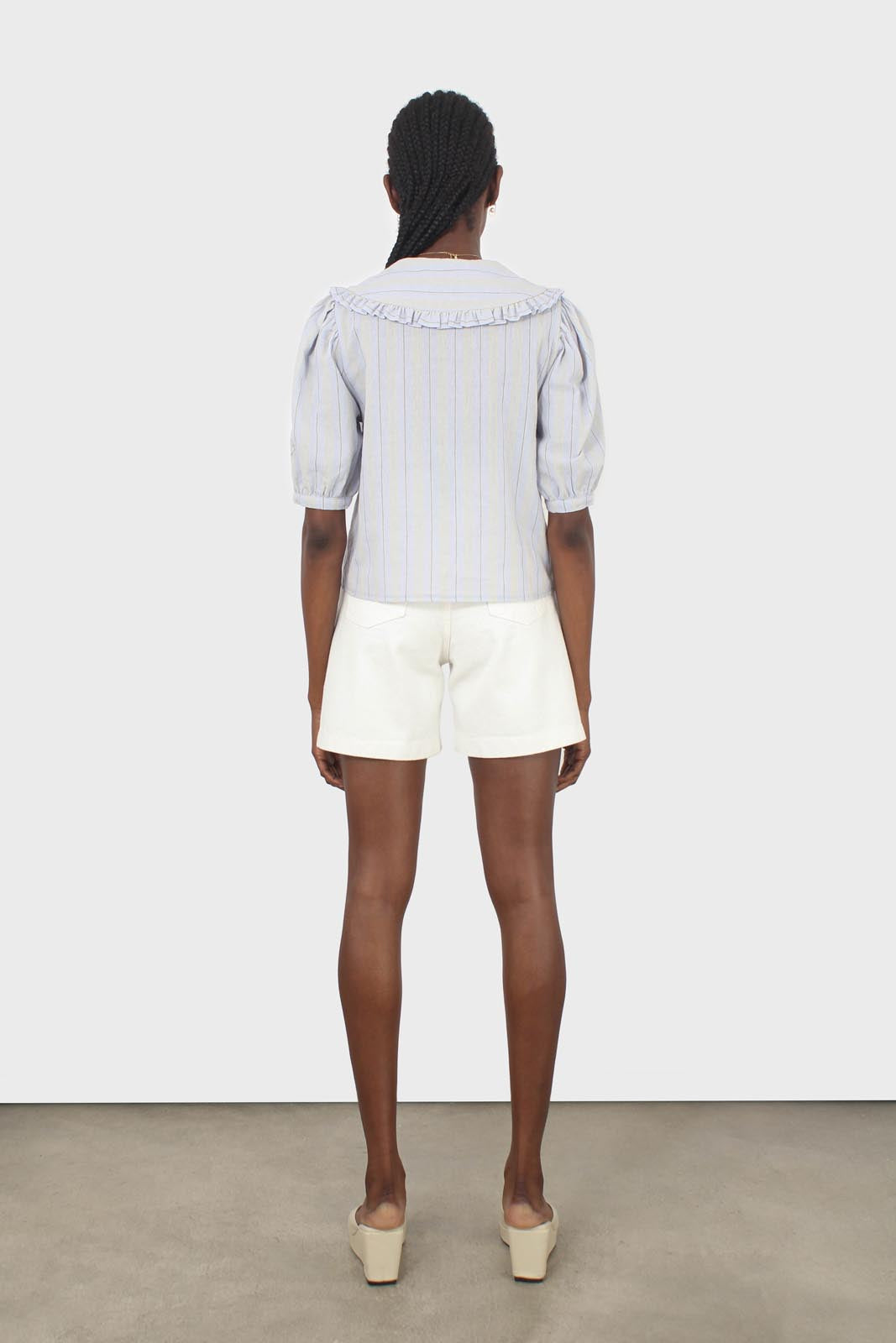 Blue striped oversized collar blouse_8