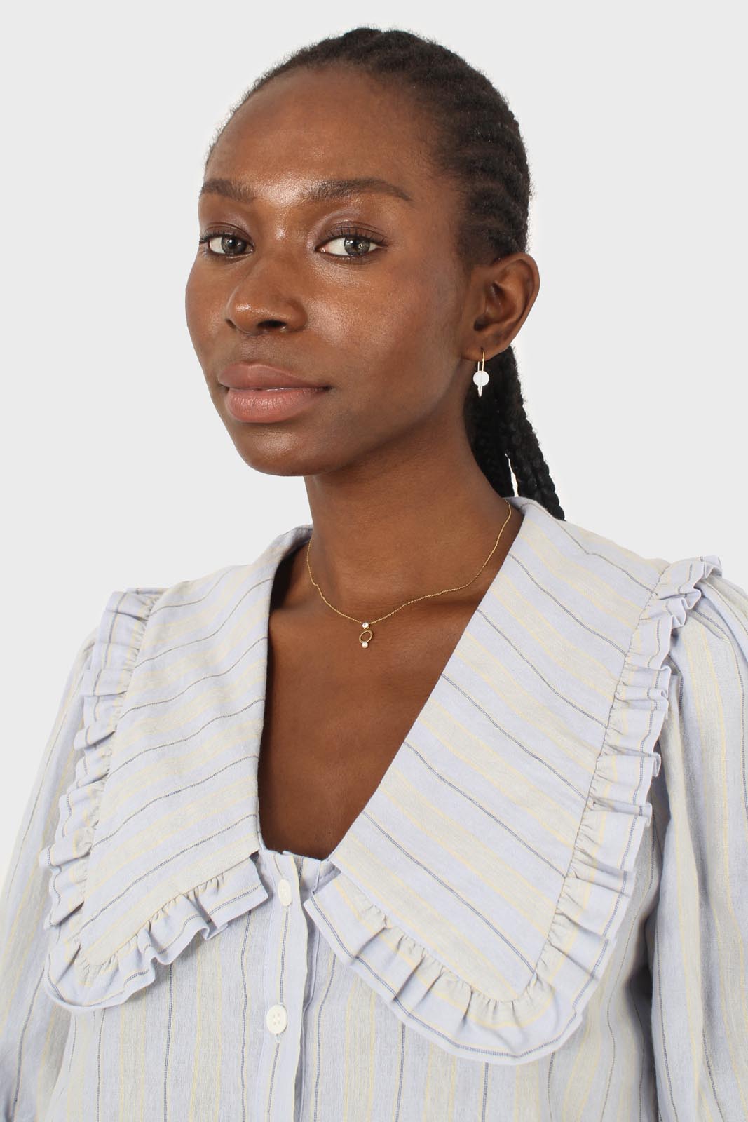 Blue striped oversized collar blouse_6