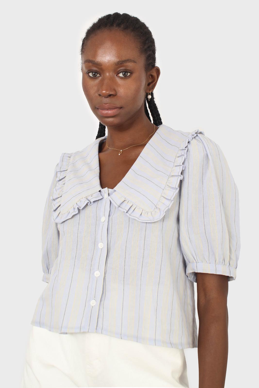 Blue striped oversized collar blouse_1