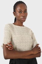 White and black dots micro pleated top_9