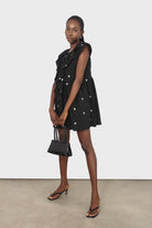 Black and white daisy ruffle dress_1