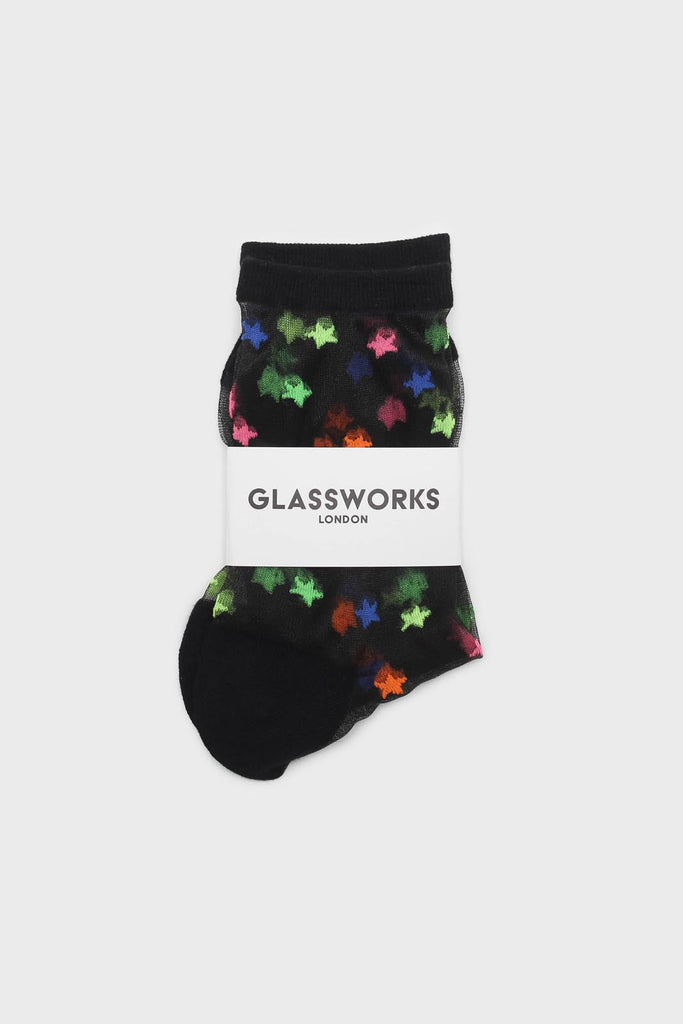 Black multicolour star sheer socks_4