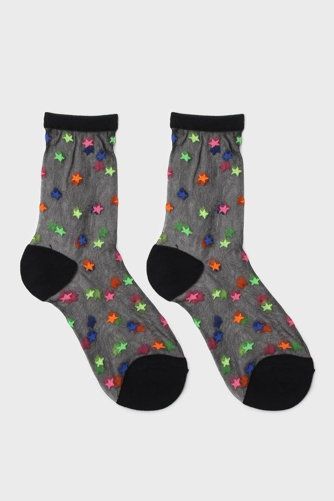 Black multicolour star sheer socks_3