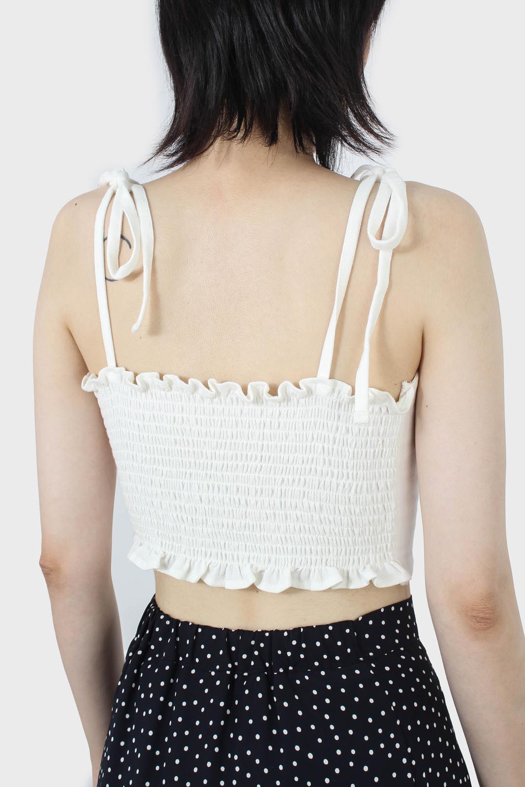 Ivory ruched back tie strap bustier