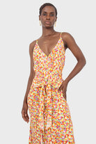 Orange dappled tie waist strappy midi dress_3