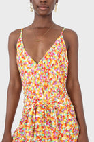 Orange dappled tie waist strappy midi dress_9