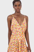 Orange dappled tie waist strappy midi dress_4