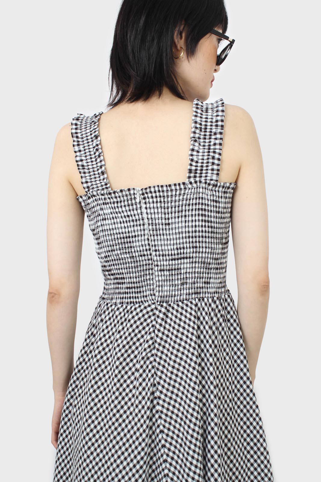 Black and white gingham ruched bodice dress_8