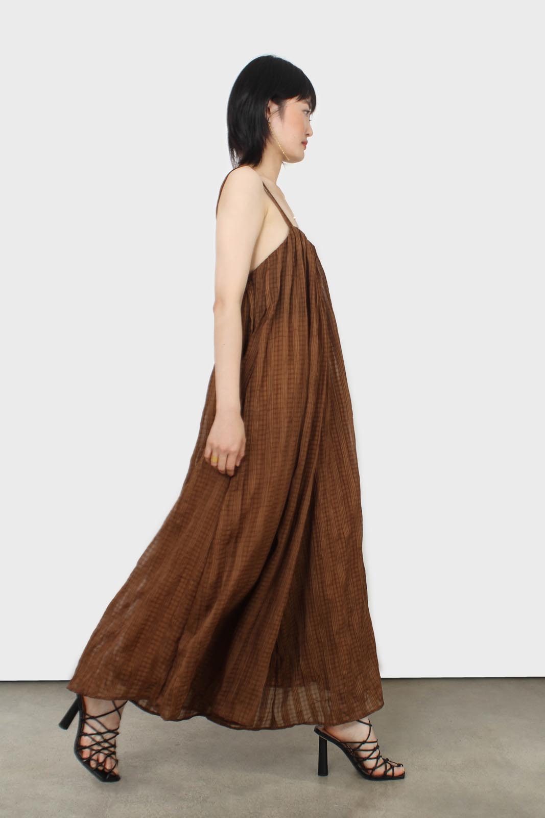 Brown gingham flared leg jumpsuit_1