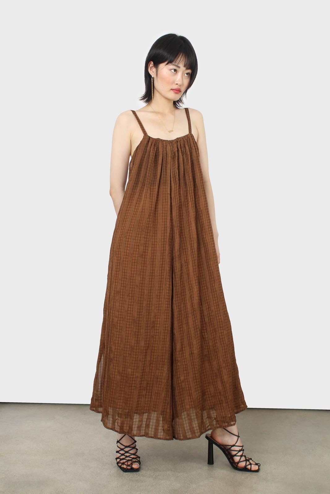 Brown gingham flared leg jumpsuit_8