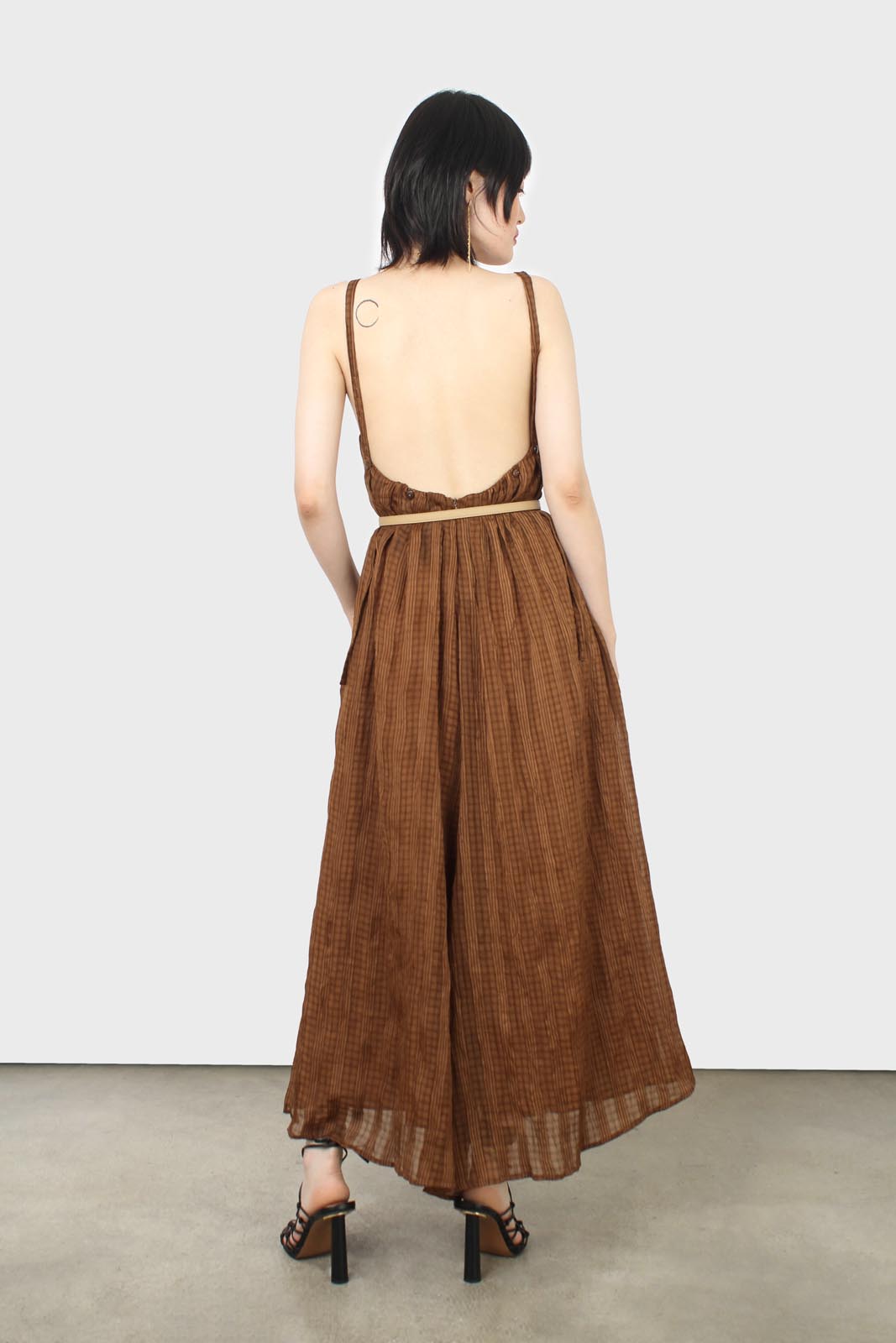 Brown gingham flared leg jumpsuit_4