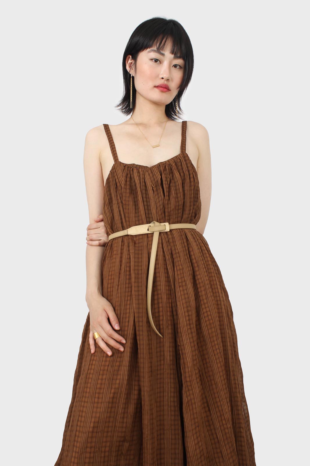 Brown gingham flared leg jumpsuit_12